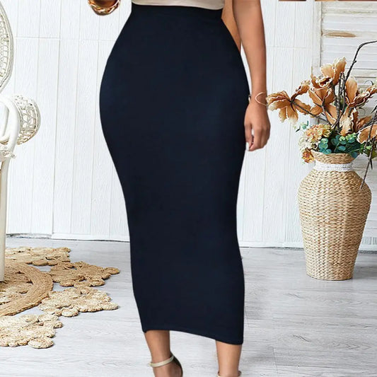 Women Skirt Solid Color Elastic Bodycon High Waist Dating Skirt